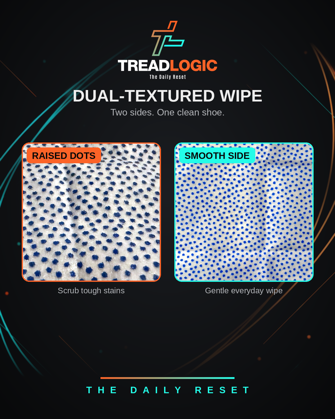 Dual-textured sneaker cleaning wipe — smooth side for uppers, raised-dot side for scuffs and midsoles