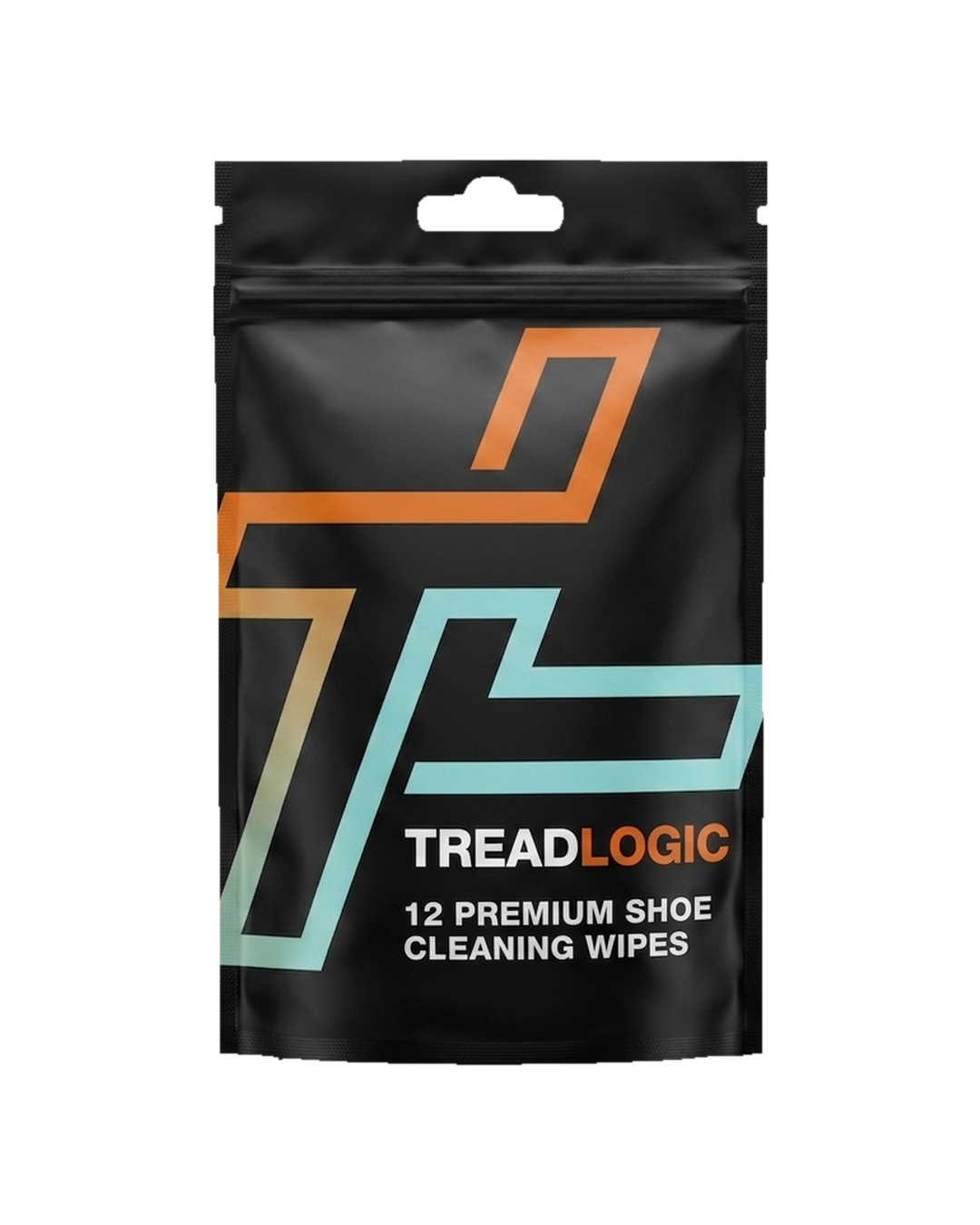 Tread Logic sneaker and shoe cleaning wipes — single matte black pouch with 12 individually wrapped wipes