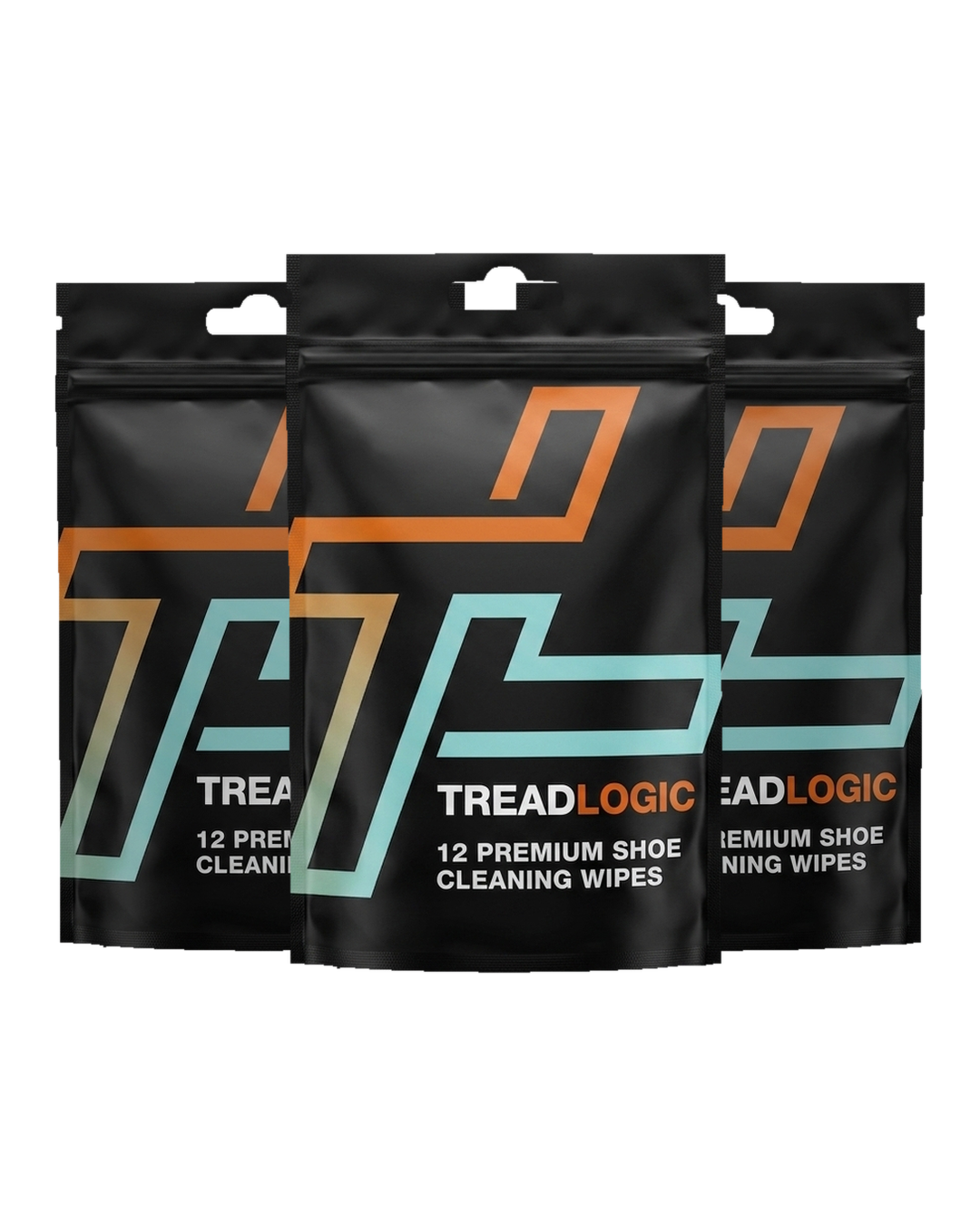 Tread Logic sneaker cleaning wipes 3 pouch bundle — 36 individually wrapped wipes, best value